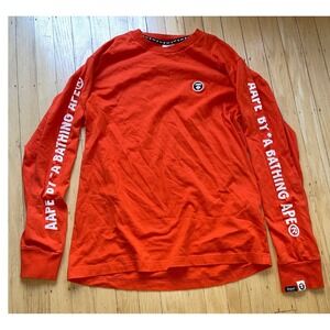 AAPE By A Bathing Ape Mens Long Sleeve Shirt Graphic Logo Size L Orange
